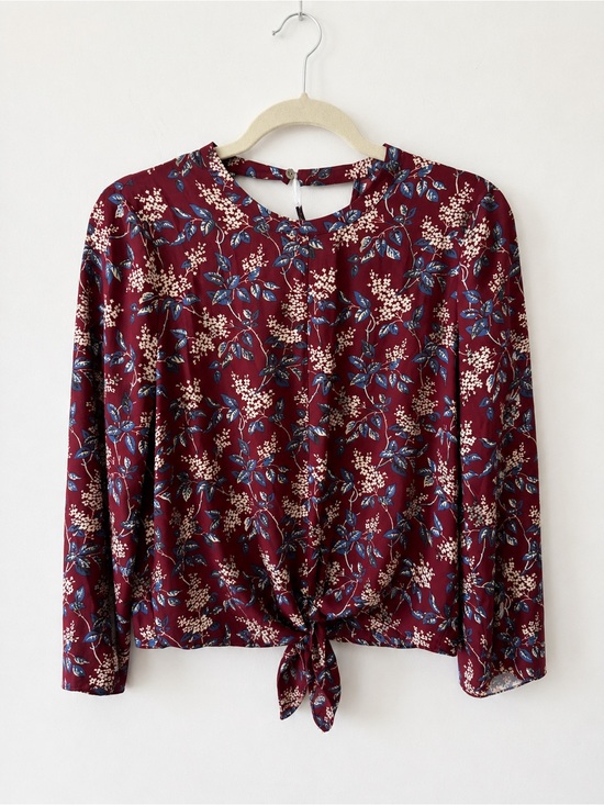 Madewell Tops - Madewell Burgundy Floral Tie-Front Long Sleeve Tee